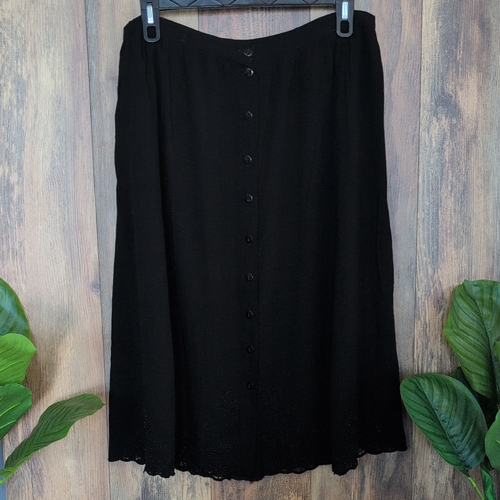 Studio 1940 Black A-Line Button Down Stretch Waist Pull On Skirt 18/20 C696